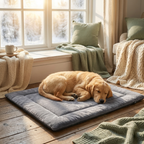Dog sleeping on ToastyPaws warming mat by window