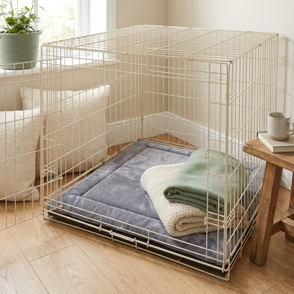 ToastyPaws mat in a cozy dog crate