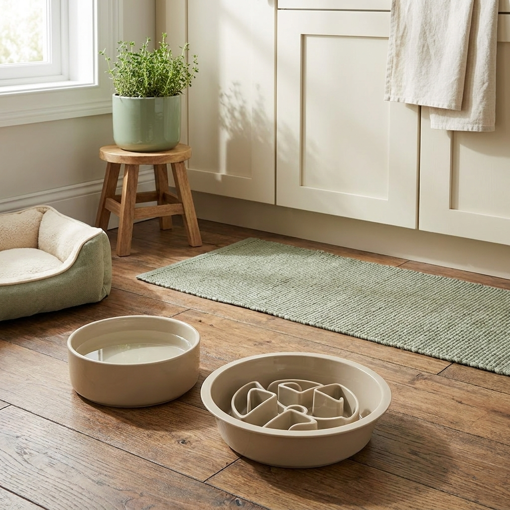 SlowBite bowl beside a water bowl