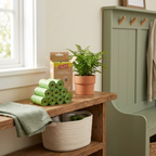 EarthWalk bags on an entryway shelf